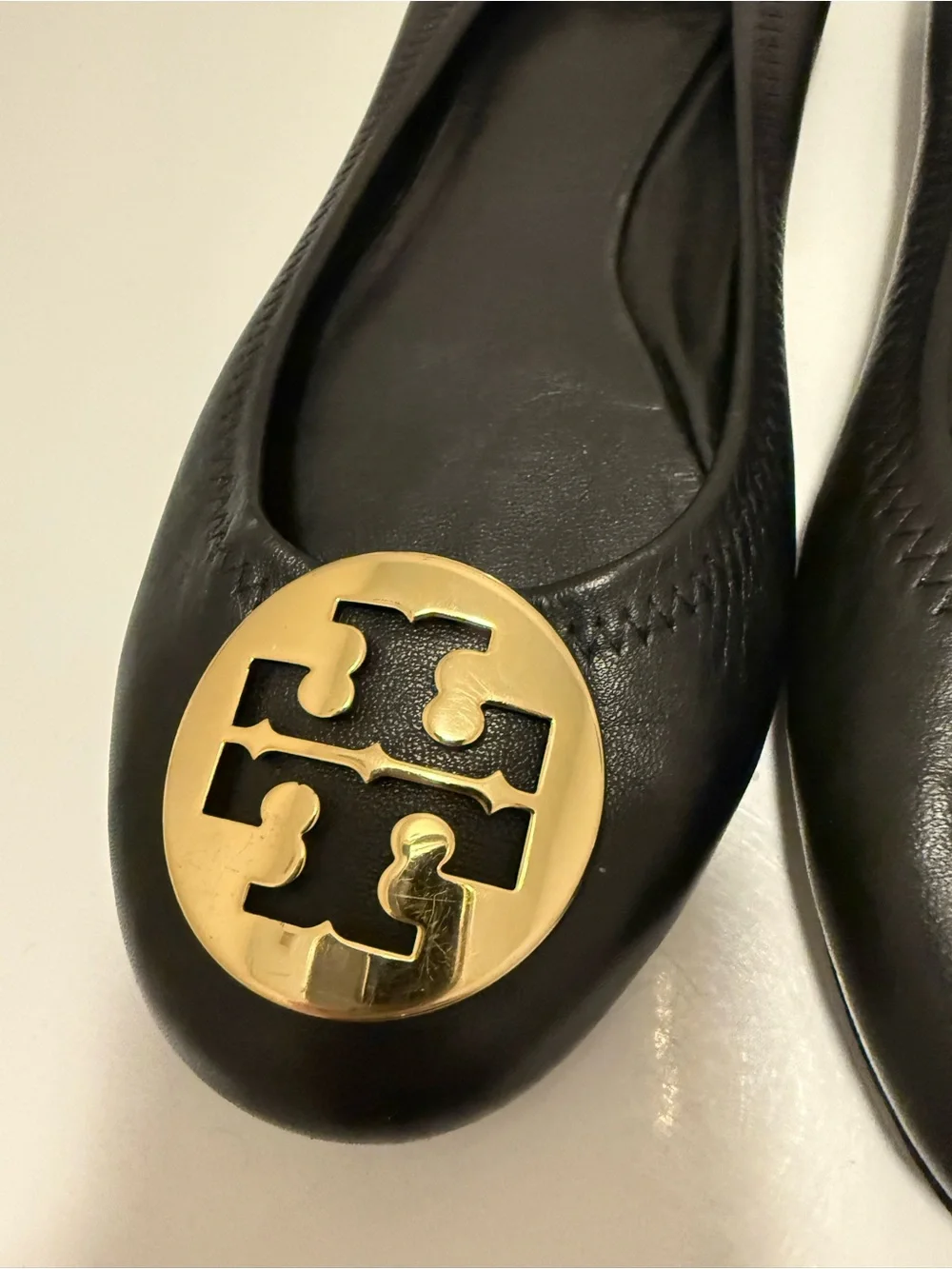 Tory Burch Reva Leather Black Flats Size 8
